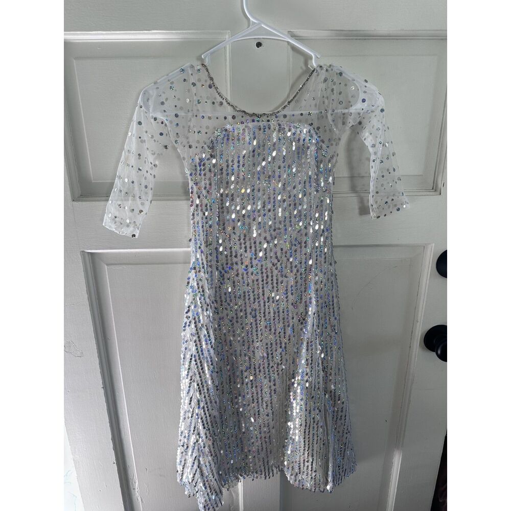 Girls Sequin Dress Size 130 Silver Traditional Costume Dress Up